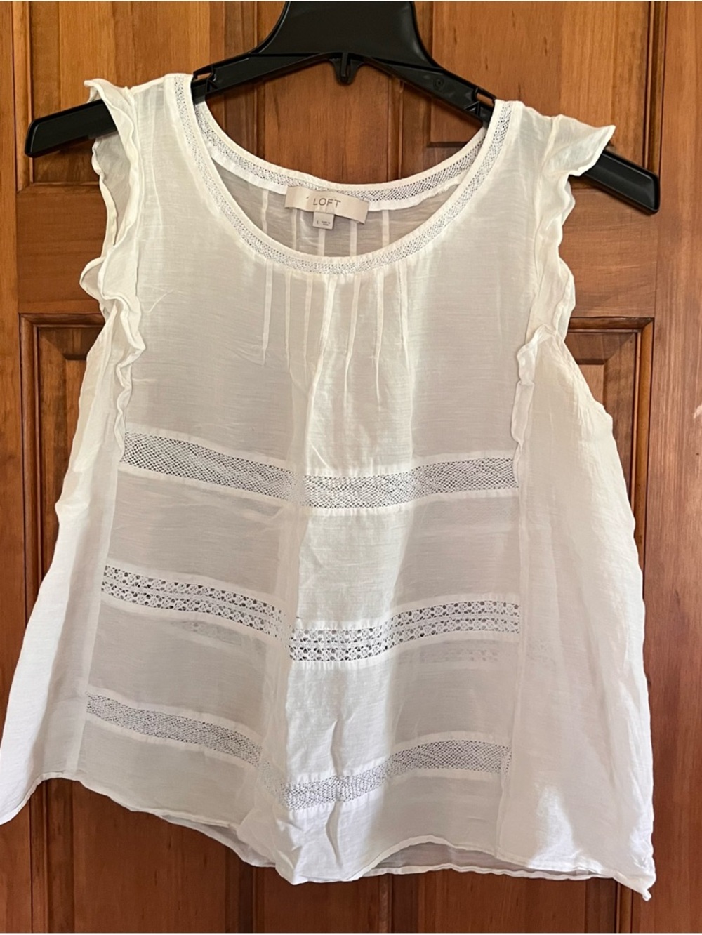 LOFT White Sleeveless Lace-Trim Blouse-L